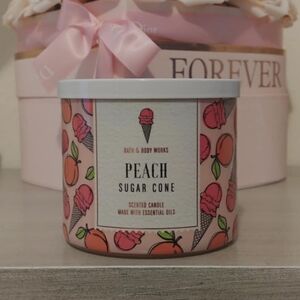 🍑FIRM! NWT BATH AND BODY WORKS PEACH SUGAR CONE 3-WICK CANDLE